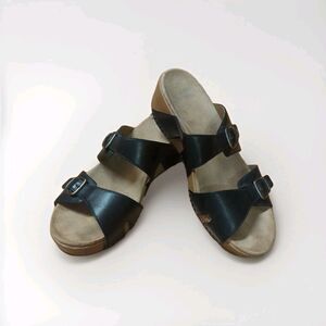 Dansko Lindsay Wedge Sandal Womens 40 Black Leather Buckle